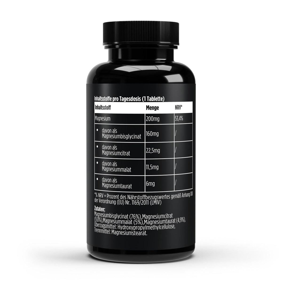 TIE BREAK magnesium jar, side label with nutrition facts