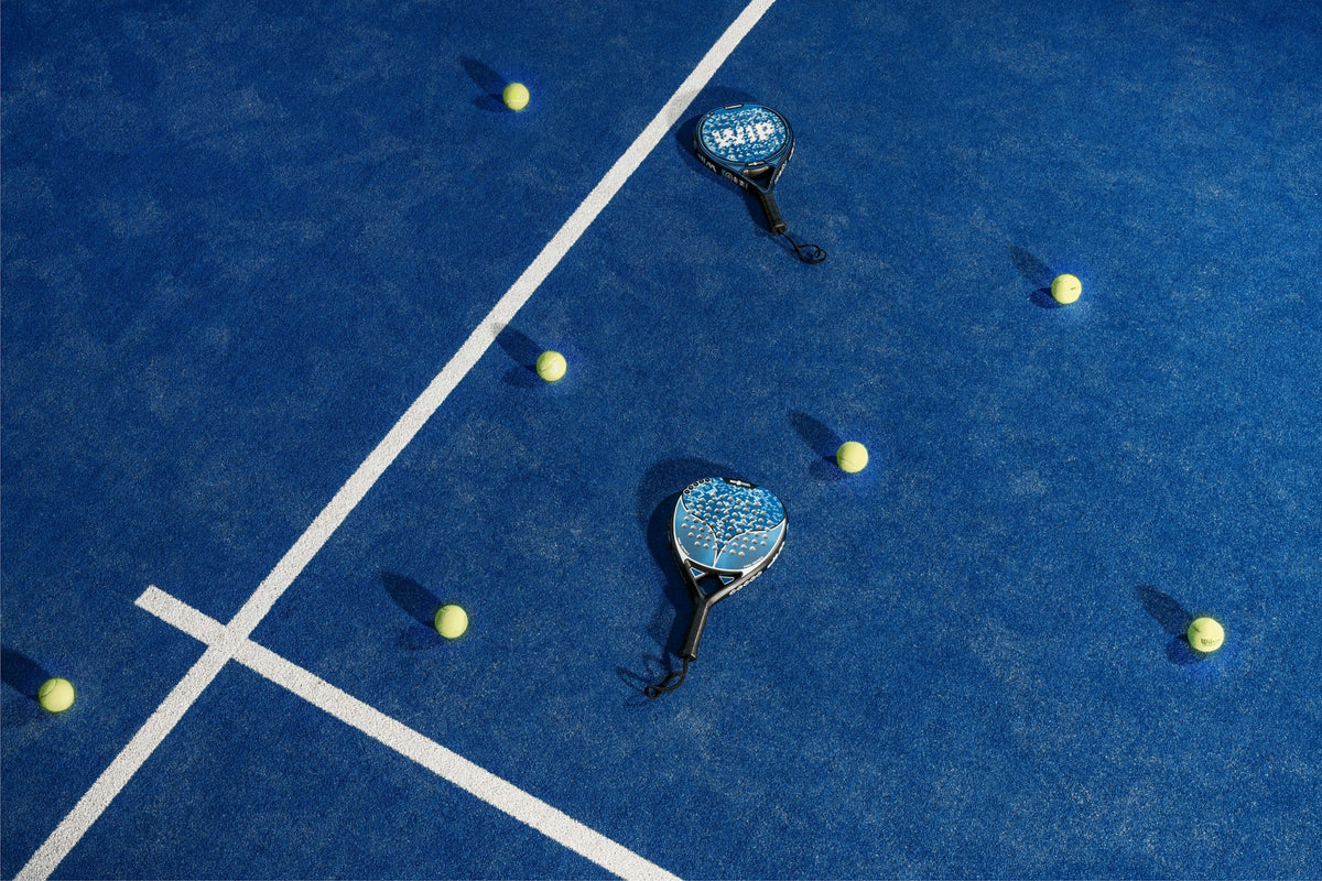 MATCH DAY KIT, placeholder photo of padel rackets and balls on a blue court